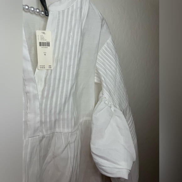 Maeve  for Anthropologie-White Pintuck Front Band-Collar Blouse - Picture 6 of 7